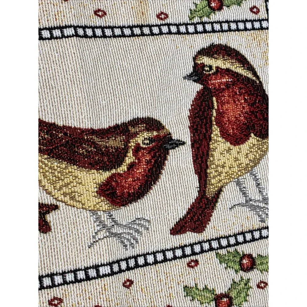 Christmas Winter Bird Tapestry Placemats Set/4 Holiday Snow Holly Gold Metallic